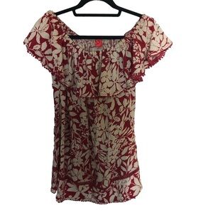 Red Carter floral off the shoulder Pom Pom dress